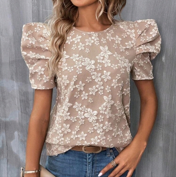 Tops - Floral Print Puff Sleeve Blouse